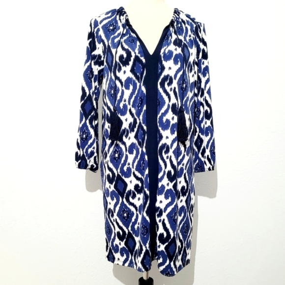 Michael Kors Women's Dress Geometric Pattern Blue White 3/4 Sleeve Size Small - Picture 1 of 12